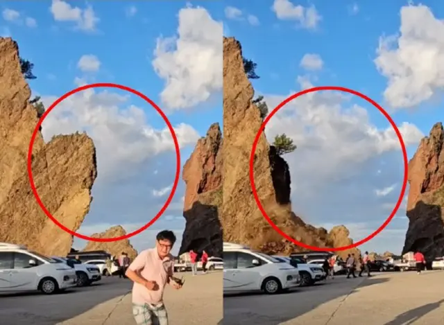 400トンの岩が瞬く間に…観光地の亀岩が崩壊＝韓国