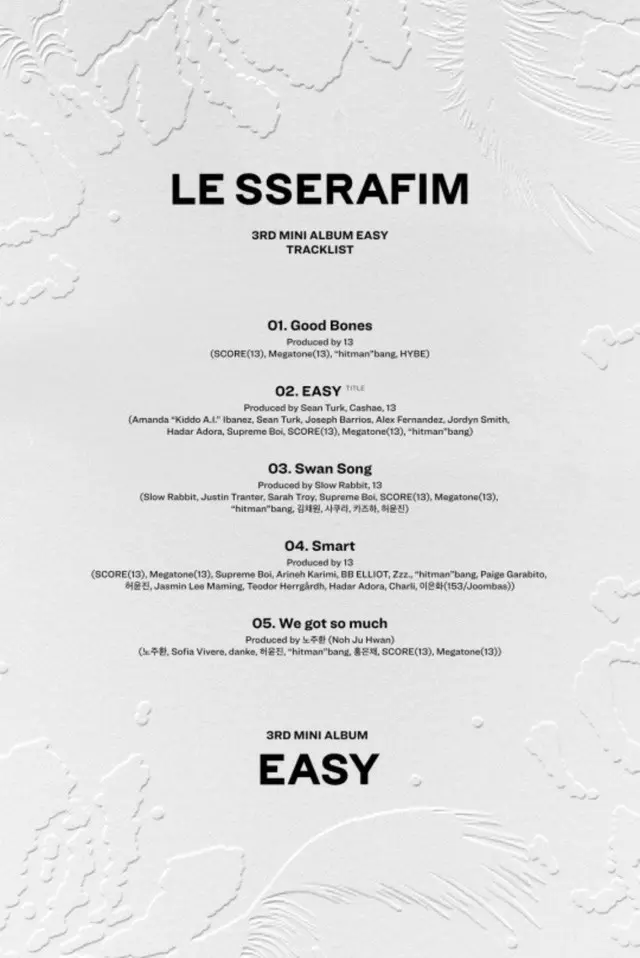 「LE SSERAFIM」、3rdミニアルバム「EASY」のトラックリスト公開！メンバー全員が曲作業に参加