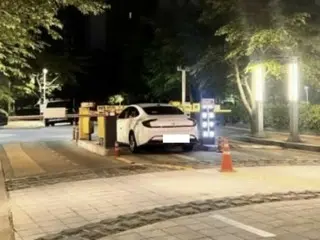 รถไม่ได้จดทะเบียนถูกปิดกั้นที่ทางเข้าอพาร์ตเมนต์หลังจากถูกปฏิเสธที่ทางเข้า = เกาหลีใต้